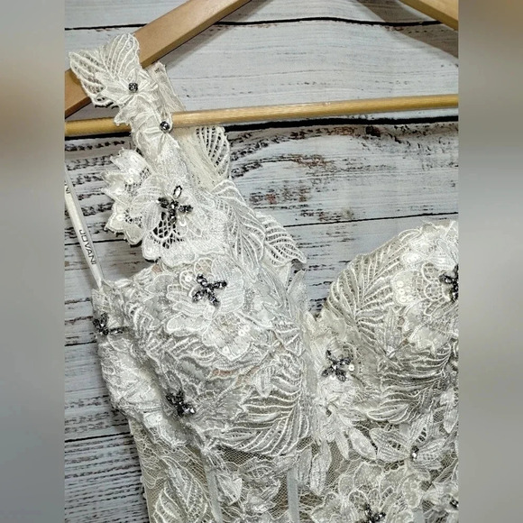 Jovani Prom‎ Wedding Dress White Nude size 0 One Shoulder Sheer Mermaid - Picture 8 of 16